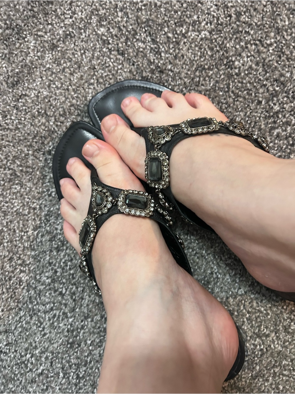 Manolo Blahnik Cesabi Embellished Thong Flat Sandals in Black - Picture 6 of 6
